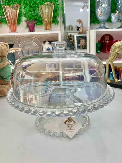 Prato para Bolo de Cristal com Pé e Tampa Pearl Rainbow - Wolff