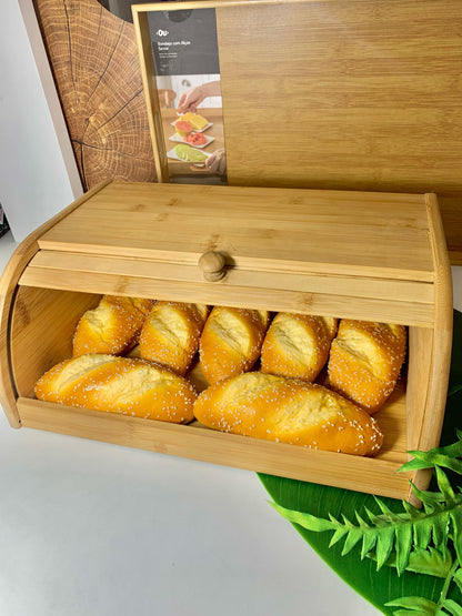 Porta Pão em Bambu com Tampa Retrátil 42x40cm