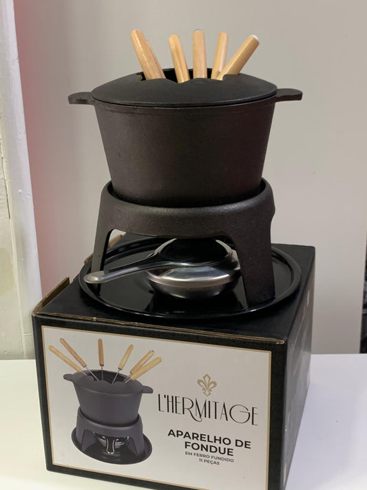 fondue para queijo em ferro fundido 11 pecas cor preta - Lhermitage