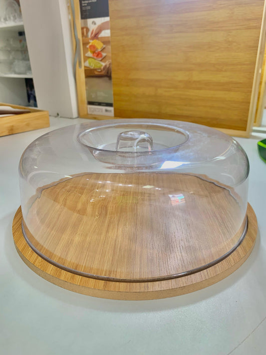 Prato para Bolo MDF com Tampa em Acrílico  26x9,3cm